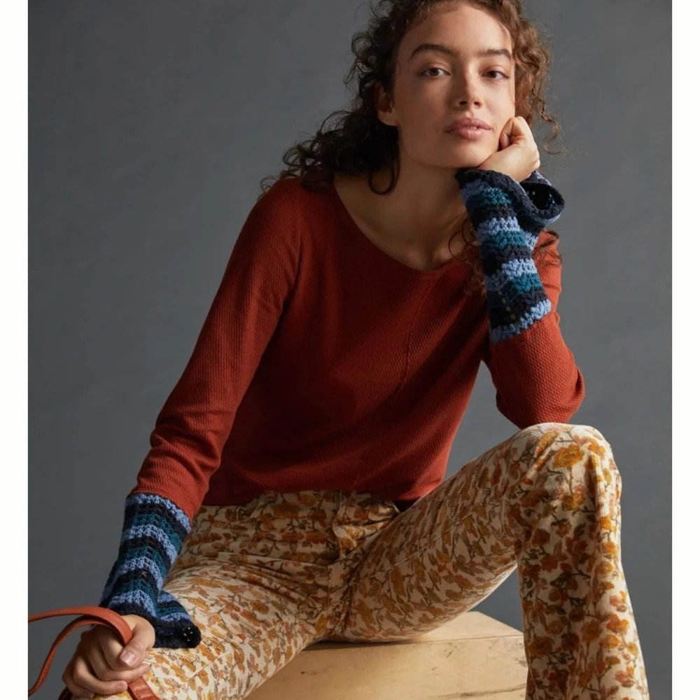 Anthropologie Pilcro Crochet Cuffed Top